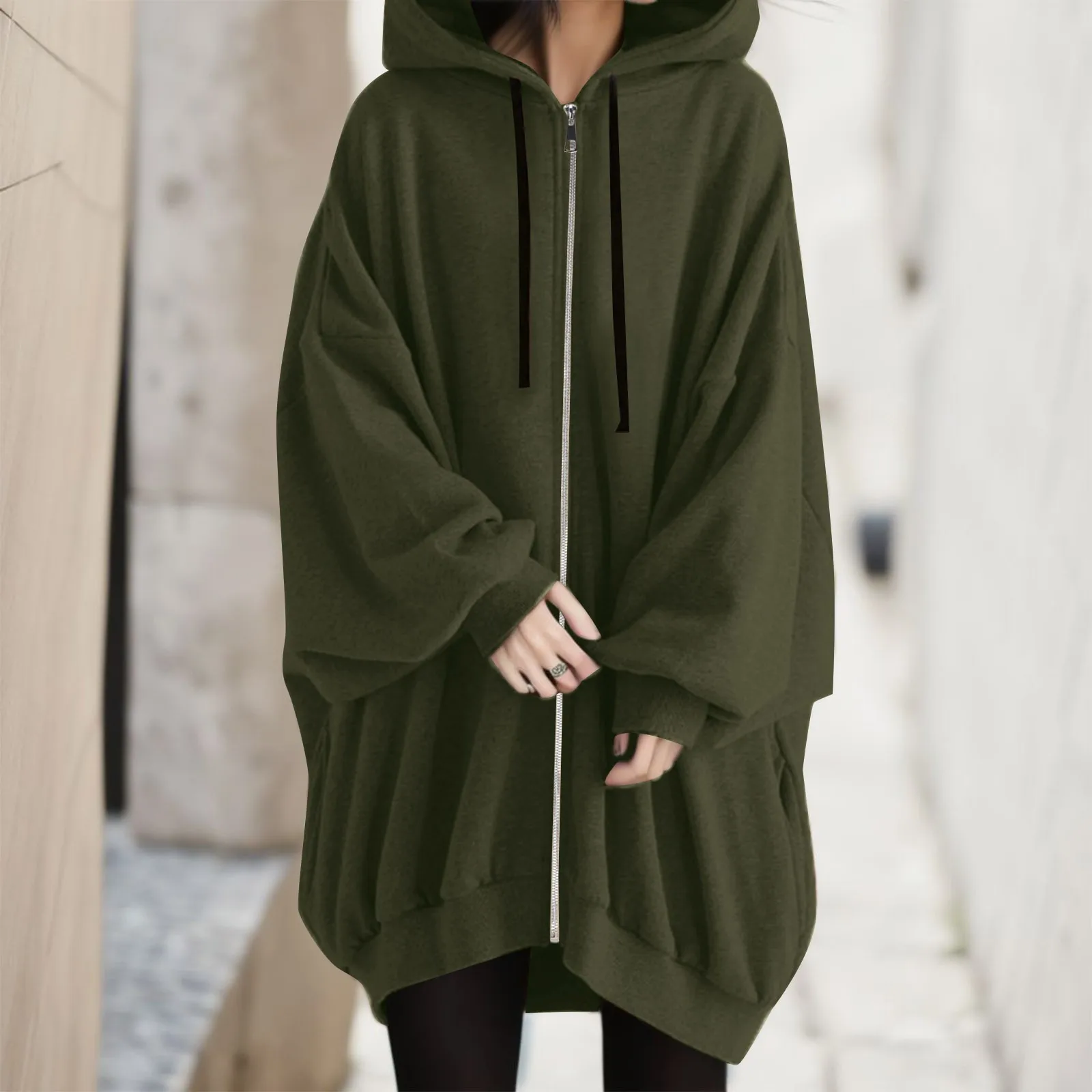 

Women’S Sweetshirts Oversize Casual Solid Color Hooded Sweatshirt Long Sleeve Hoodies Streetwear Zip Up Hooded Jacket Coat Tops