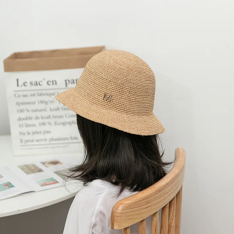 

Summer Travel Abroad Face Girl Lafite Grass M Letters Sunshade hand-woven Straw Hat Is Prevented Bask In Leisure Hat Fashion Ele