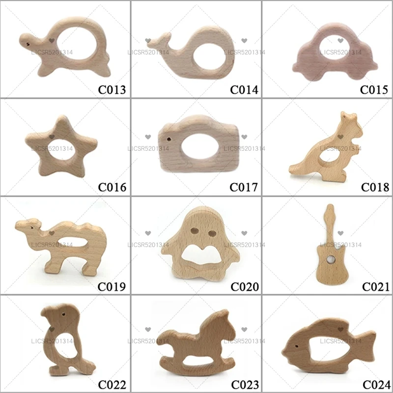 10pc BPA Free Beach Wood Baby Teether Leaf Shape Wooden Newborn Teething Ring Unfinished Baby Grasping Montessori Bracelet Toys