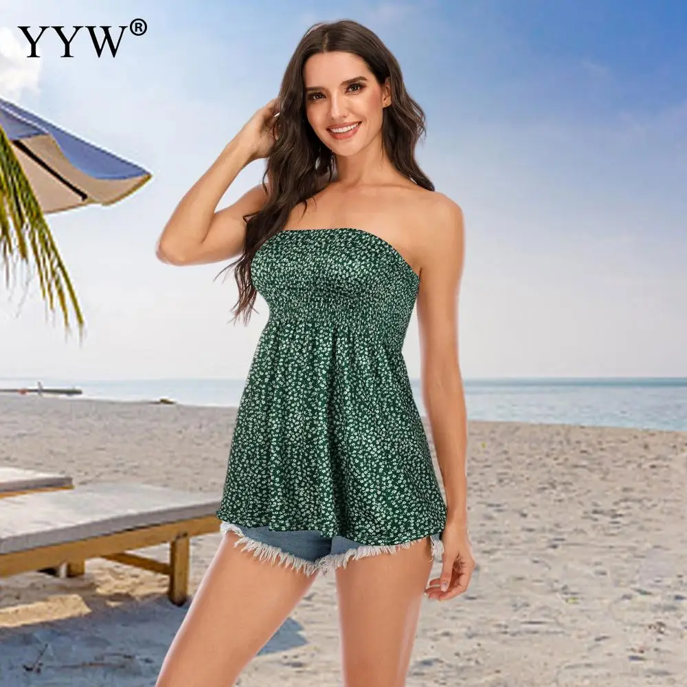 

2022 Backless Sexy T Shirt Top For Women Fresh Print Sleeveless Y2k Tank Tube Top Summer Strapless Clubwear Fashion Vest Outfits