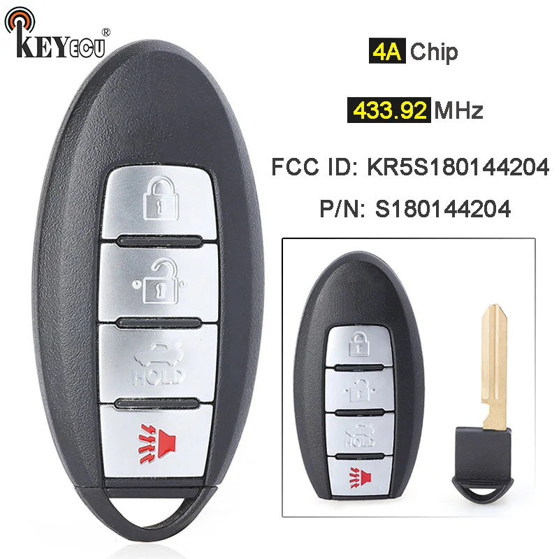 KEYECU 433.92MHz 4A Chip S180144204 KR5S18014420 Keyless-go Smart Remote Key Fob 4 Buttons for Infiniti Q50 Q60 2016 2017 2018