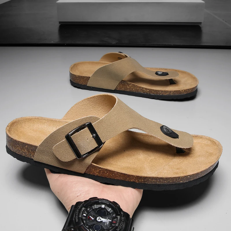 Мужские Повседневные Пробковые Тапочки Летняя Дышащая Нескользящая Пляжная
