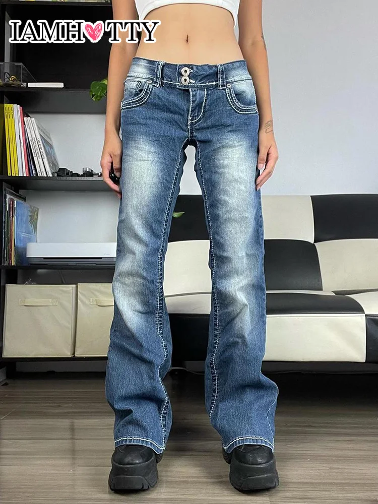 

IAMHOTTY Y2K Straight Jeans Women High Waist Baggy Denim Pants Washed Color Vintage Trousers Casual Streetwear Korean Fashion