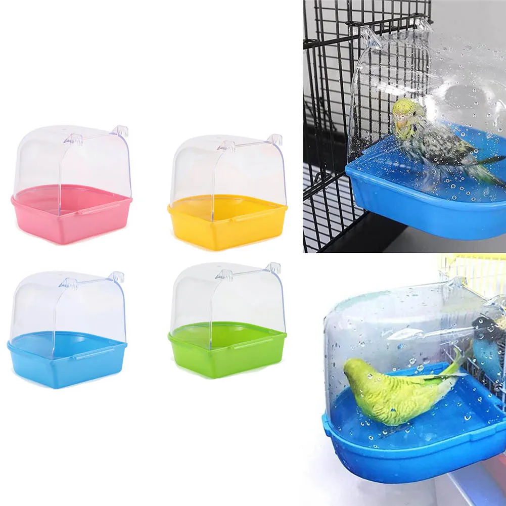 

1PCS Hanging Parrot Shower Bird Bathtub Cube Parrots Bath Box Cage For Little Bird Canary Budgerigar Cockatiel Lovebird