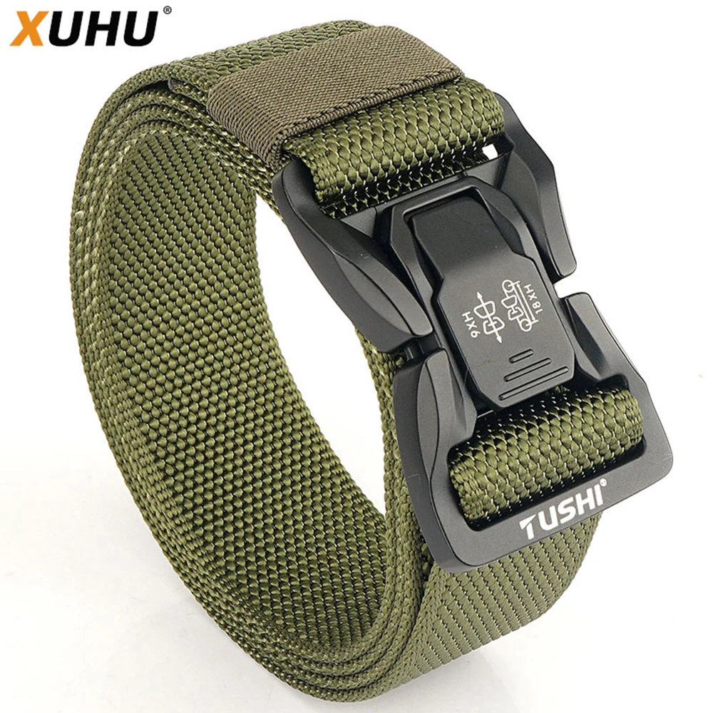 XUHU Men's Tactical Belt Army Outdoor Hunting Tactical Military Canvas Multi Function Combat Survival High Quality Marine Corps