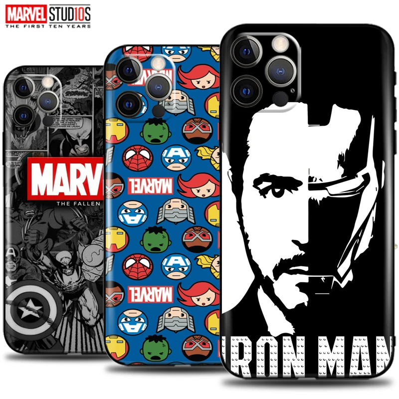 

Marvel Avengers Logo Phone Case For iPhone 13 12 11 Pro Mini X XR XS Max 5 5s 6 6s 7 8 Plus Silicone Cover Black Carcasa Funda
