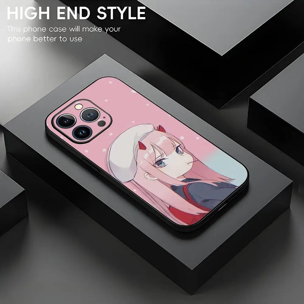 Фото Стильный и милый чехол Zero Two для iPhone 17 Air, 16, 15, 14, 13, 12, 11 Plus, Mini, Pro, Max, черный, противоударный №3