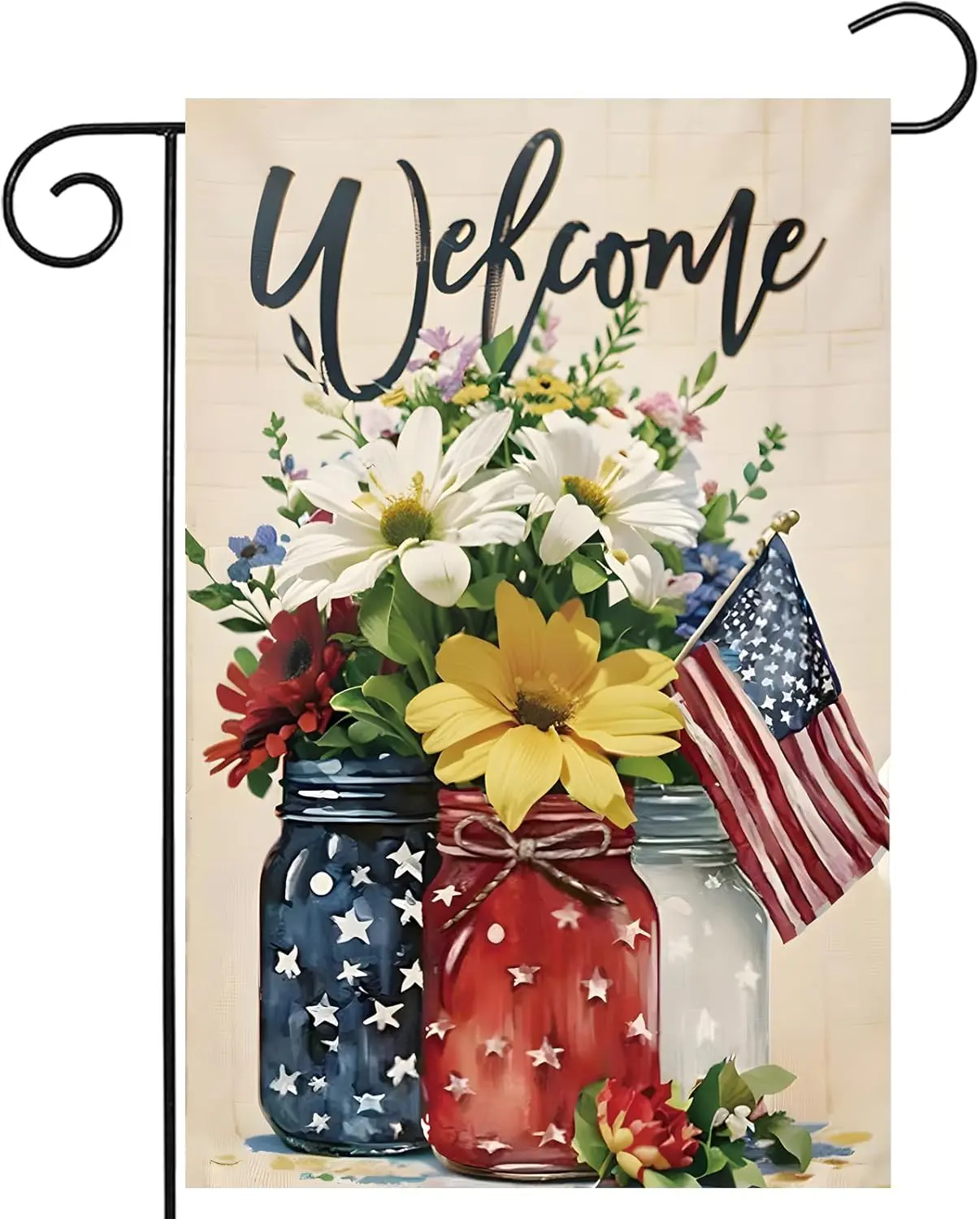 4 июля Мейсон Банка Цветы Садовый флаг 12x18 Патриотическое празднование