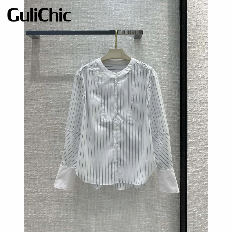

2,18 GuliChic, женская модная Свободная Повседневная полосатая рубашка с длинным рукавом 100%