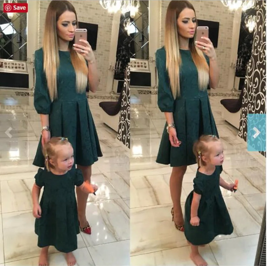 

Mother Daughter Family Matching Dress 2022 New Navy Green Lantern Sleeve Casual Dresses Mommy and Me Clothes Elegant Party Wear