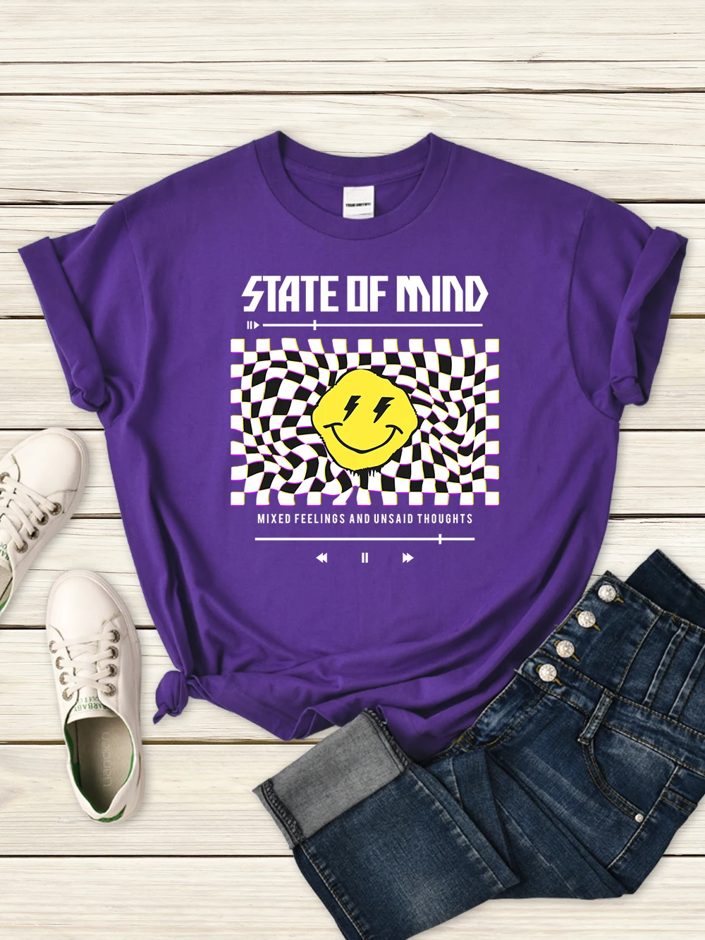 

State Of Mind Mixed Feelings Print Tshirt Women Summer Casual Short Sleeve Basic Street Clothing Comfortable Quality T Shirts