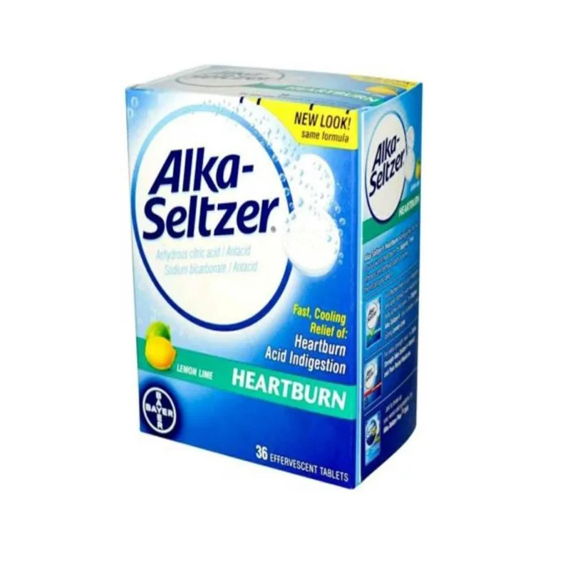 

36 Tablets / Box of Effervescent Tablets Alka-Seltzer Soda Water Weak Alkaline Burning Lemon Flavor