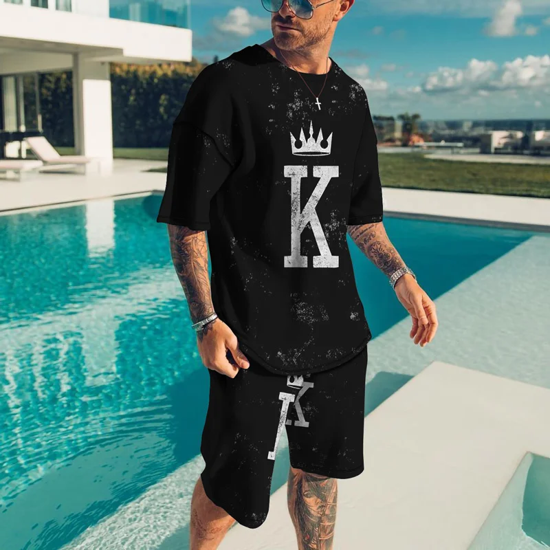 

Summer men's T-shirt suit men's trend T-shirt + trend shorts fashion men's suit round neck xxs-6xl size jogging suit