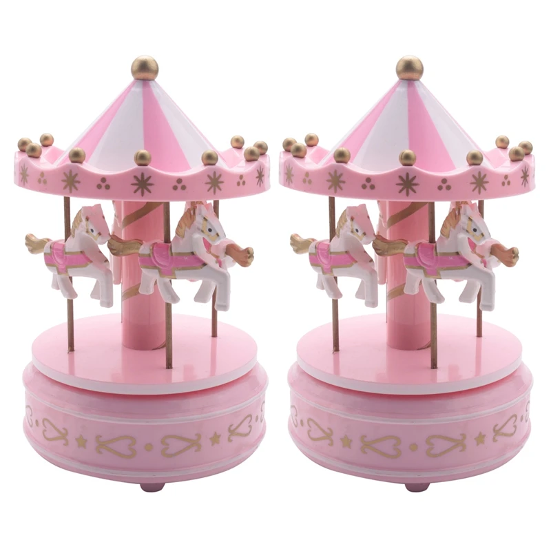 2X Musical Carousel Horse Wooden Carousel Music Box Toy Child Baby Pink Game