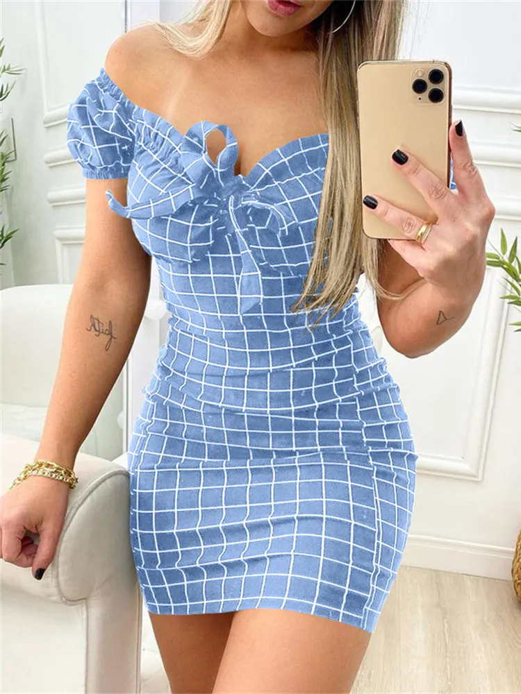Женское сексуальное платье в клетку с принтом вечерние облегающие