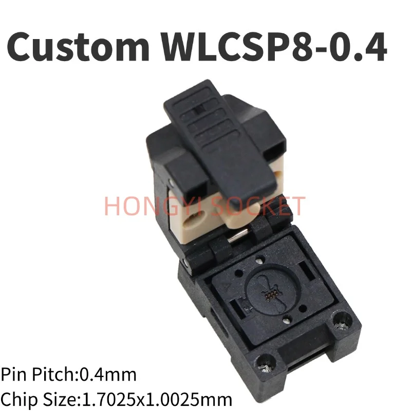 

WLCSP8-0.4 Откидная розетка IC, шаг 0,4 мм, индивидуальный тестовый разъем, размер IC 1,7025x1,0025 мм, 30 В, 50 мОм, 8 контактов для тестирования и разъема