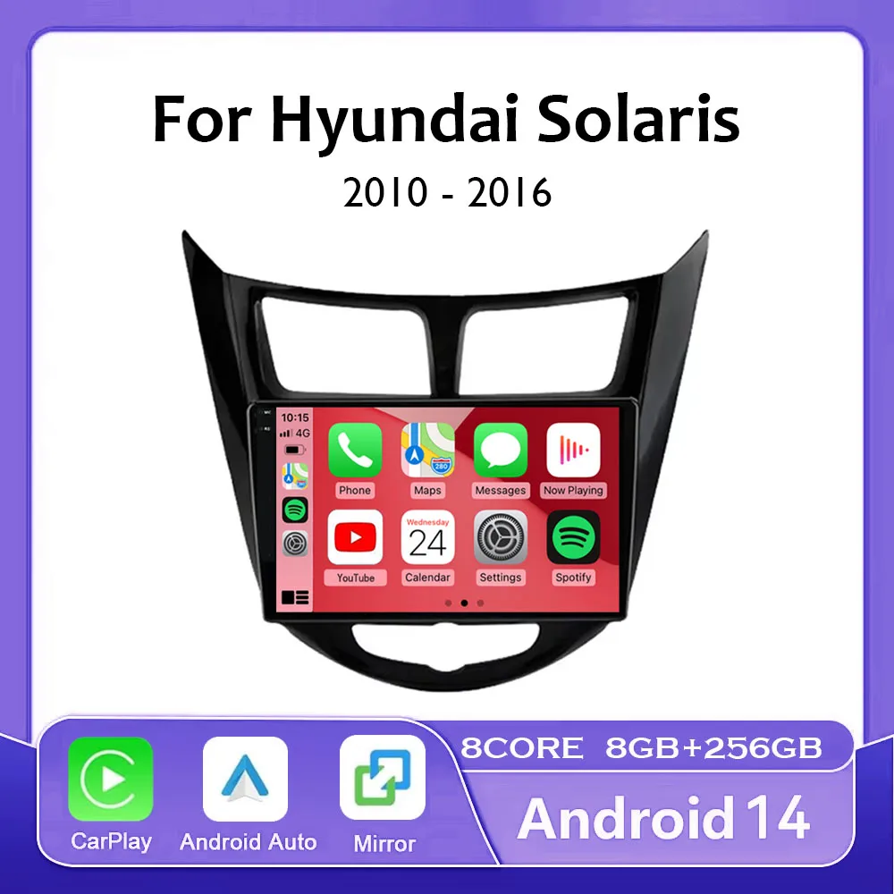 Android 14 для Hyundai Solaris Verna Accent 1 2010-2016 Автомобильный радиоприемник с навигацией GPS Carplay