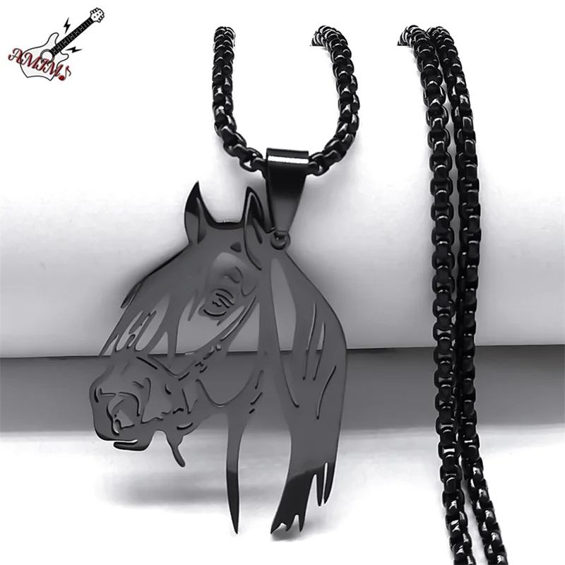 Goth Horse Head Pendant Necklace for Women/Men Stainless Steel Animal Chain Necklaces Horse Lover Gift Jewelry colgantes
