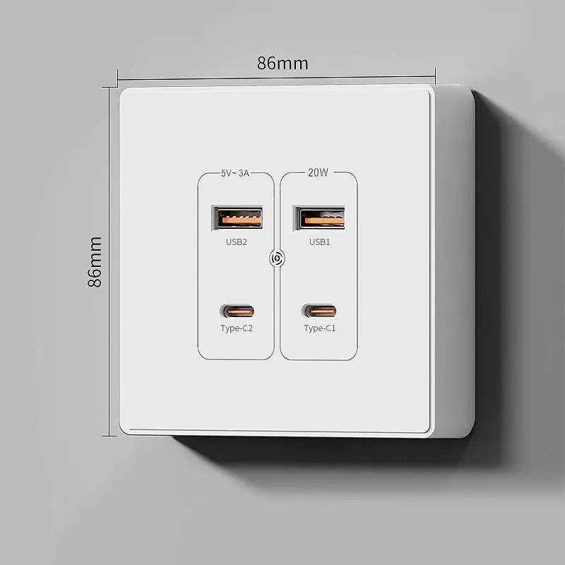 Настенная поверхность Mounte 86 Тип USB Быстрая зарядка PD20W Розетка Бытовая электрика 220 В до 5 В Специальная розетка для зарядки телефона