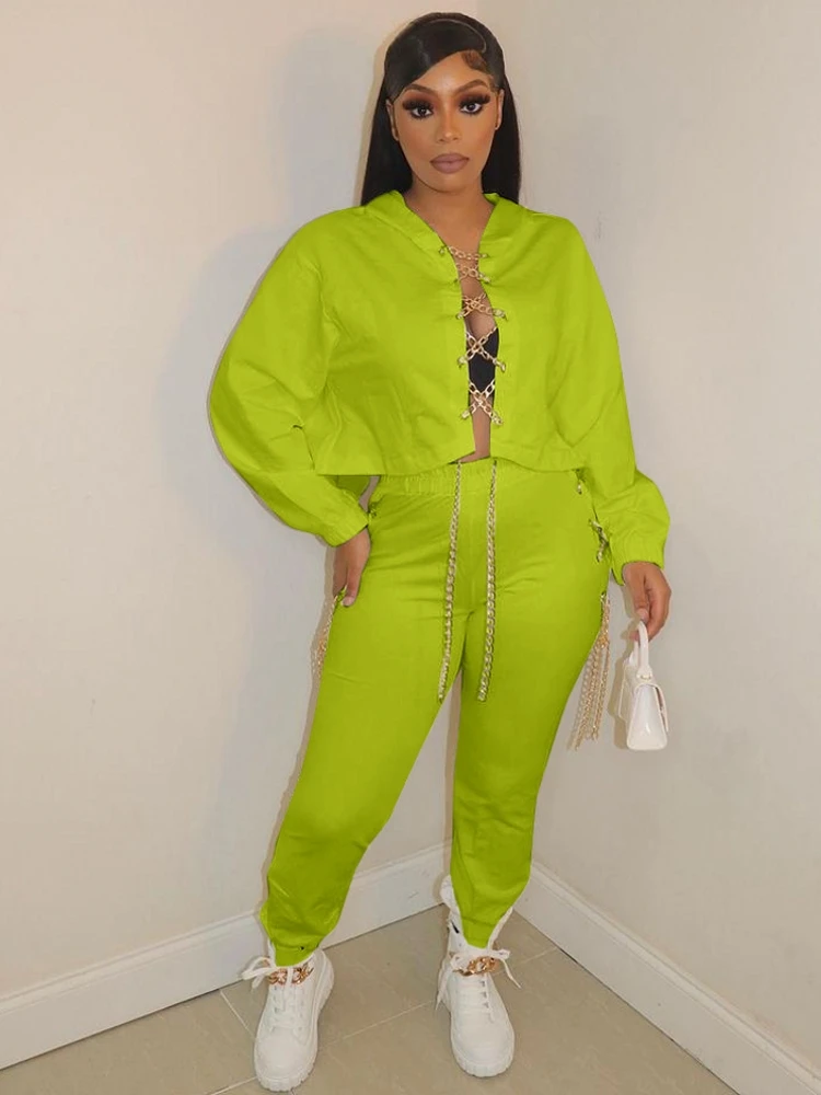 

Autumn Winter New Two Piece Sets Women Long Sleeve Lace Up Tops And Pants Matching Sets Fashion Solid Color Tracksuit Sets