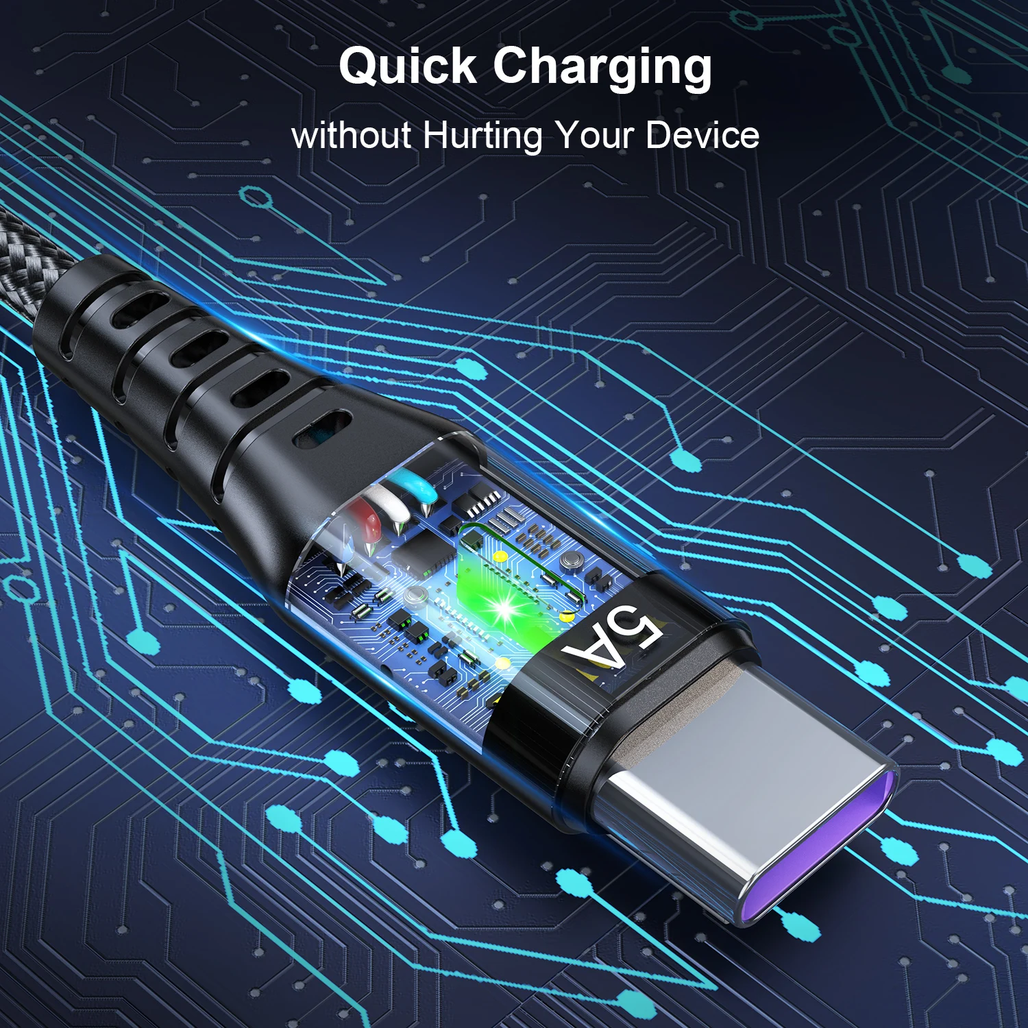 Кабель USB Type-C 5A со светодиодным индикатором Сверхбыстрая Зарядка для Samsung Xiaomi Huawei