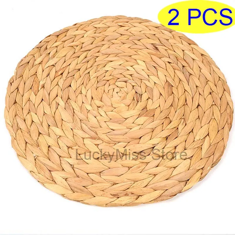 

2 PCS Natural Gourd Grass Mat Table Dinner Bowl Pot Insulation Mat Japanese Cushion Homestay Restaurant Decoration