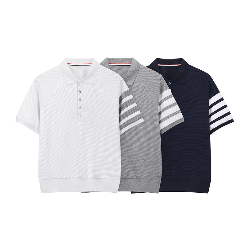

TB THOM Men's T-shirts 23ss Fashion Brand Short Sleeve Tee Classic 4-Bar Stripes Polo T Shirts Casual Formal Men's Clothing
