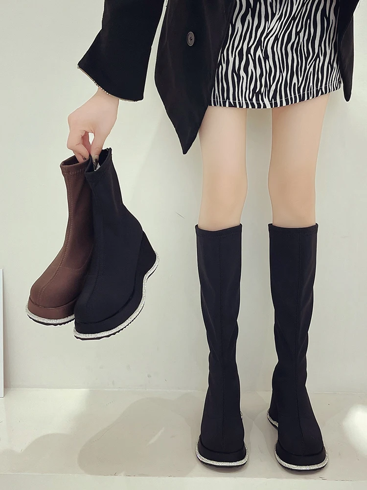 

Zipper Boots Women New 2022 Female Shoes Flat Heel Luxury Designer Round Toe Clogs Platform Lolita Rubber Ladies Over-the-Knee R