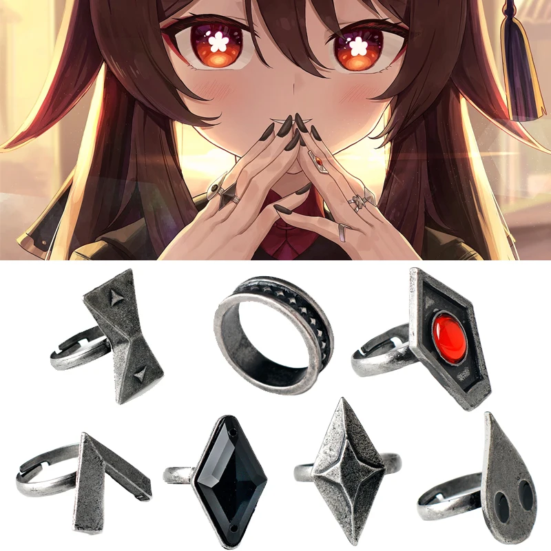 

Game Genshin Impact Hu Tao Ring Cosplay Accessories Rings Set Props Project Characters Anime Metal Ring Jewelry Gift For Unisex