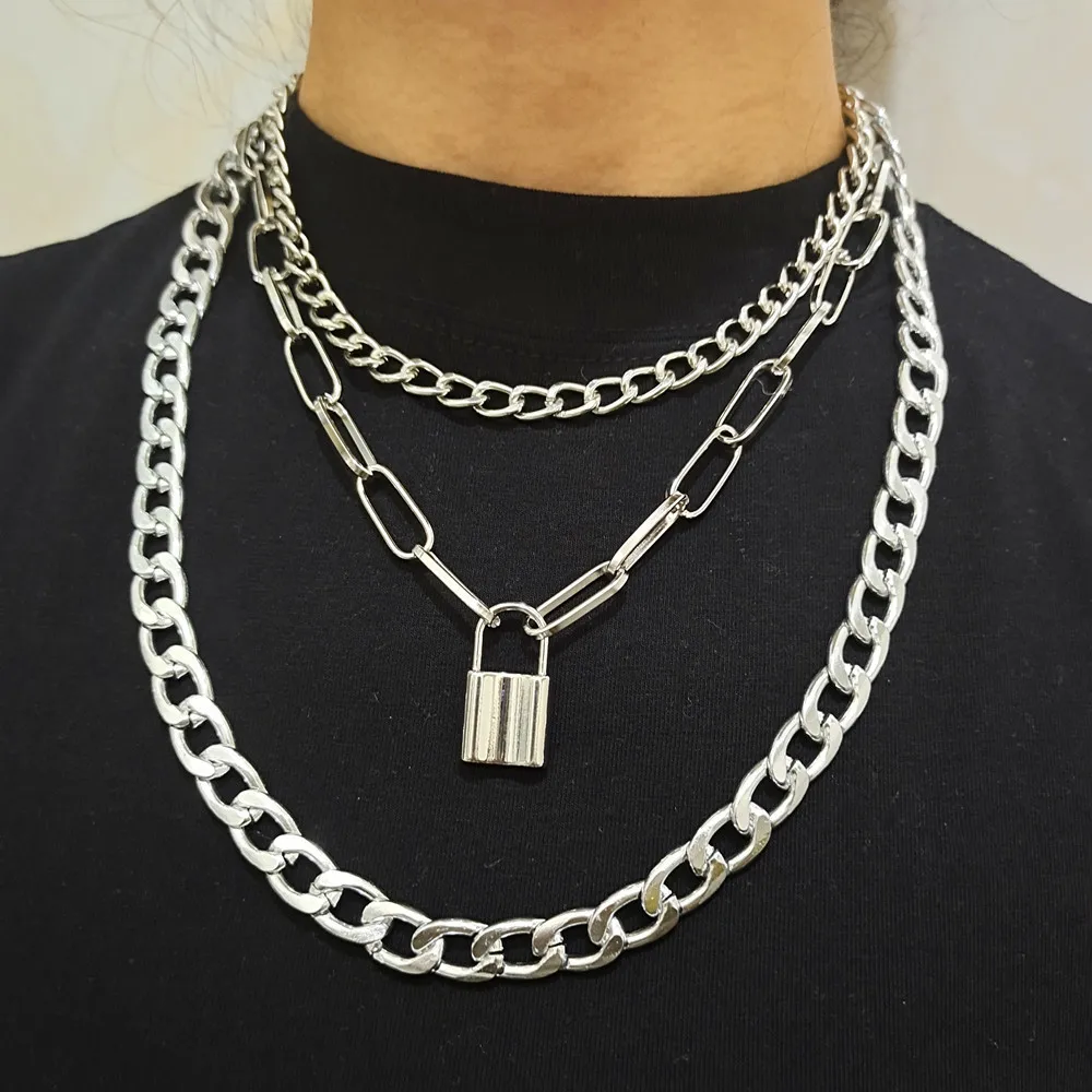 

Punk Hip Hop Multilayer Metal Chain Necklace Cold Wind Exaggerated Necklace
