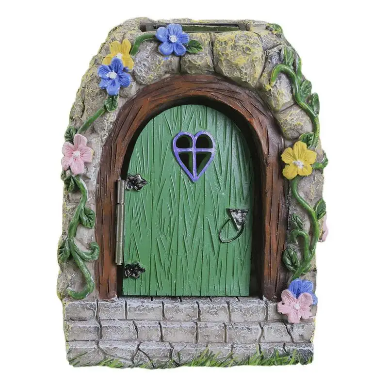 

Garden Fairy Door Statue Mini Fairy Gate 3D Stone Tale Door Ornament Outdoor Solar LED Light Tale Door Ornament For Patio Yard