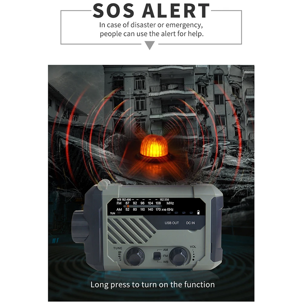 Аварийный радиоприемник 2000 мАч ручной Солнечный портативный FM/AM 3-в-1 фонарик