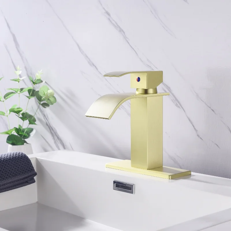 

Waterfall Spout Bathroom Faucet\ Single Handle Bathroom Vanity Sink Faucet Gold Stainless Steel [US Stock]