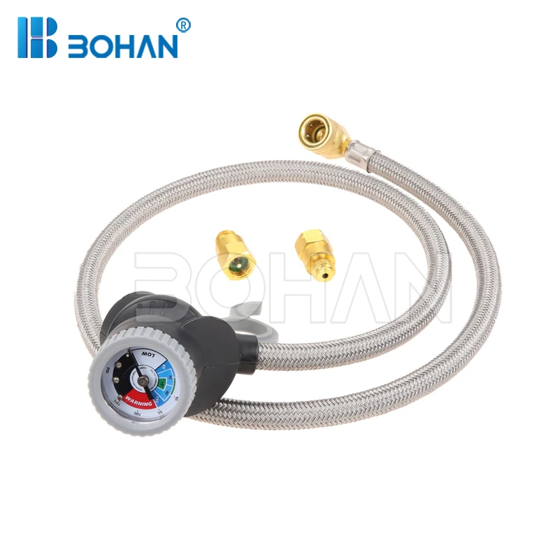 

R134A AC Refrigerant Charge Hose Kit with Gauge,Car HVAC Refrigerant Recharge Kit,1/2'' Acme Female to 1/2'' Male Flare Adapter