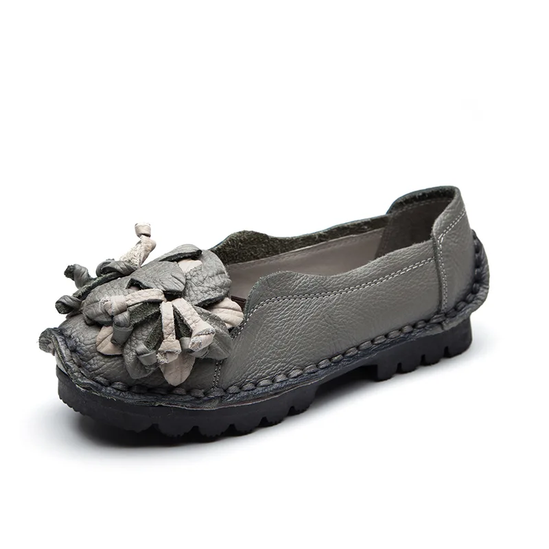 Handmade Luxury Flats Women Designer Moccasins Ladies Lug Sole Shockproof Ballet Flats Woman Cushioned Slip On Gray Moccasins