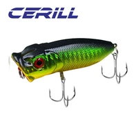 cerill 1 pc 70mm 11 5g floating plastic popper fishing lure artificial water surface jigging bait 3d eyes treble hook swimbait
