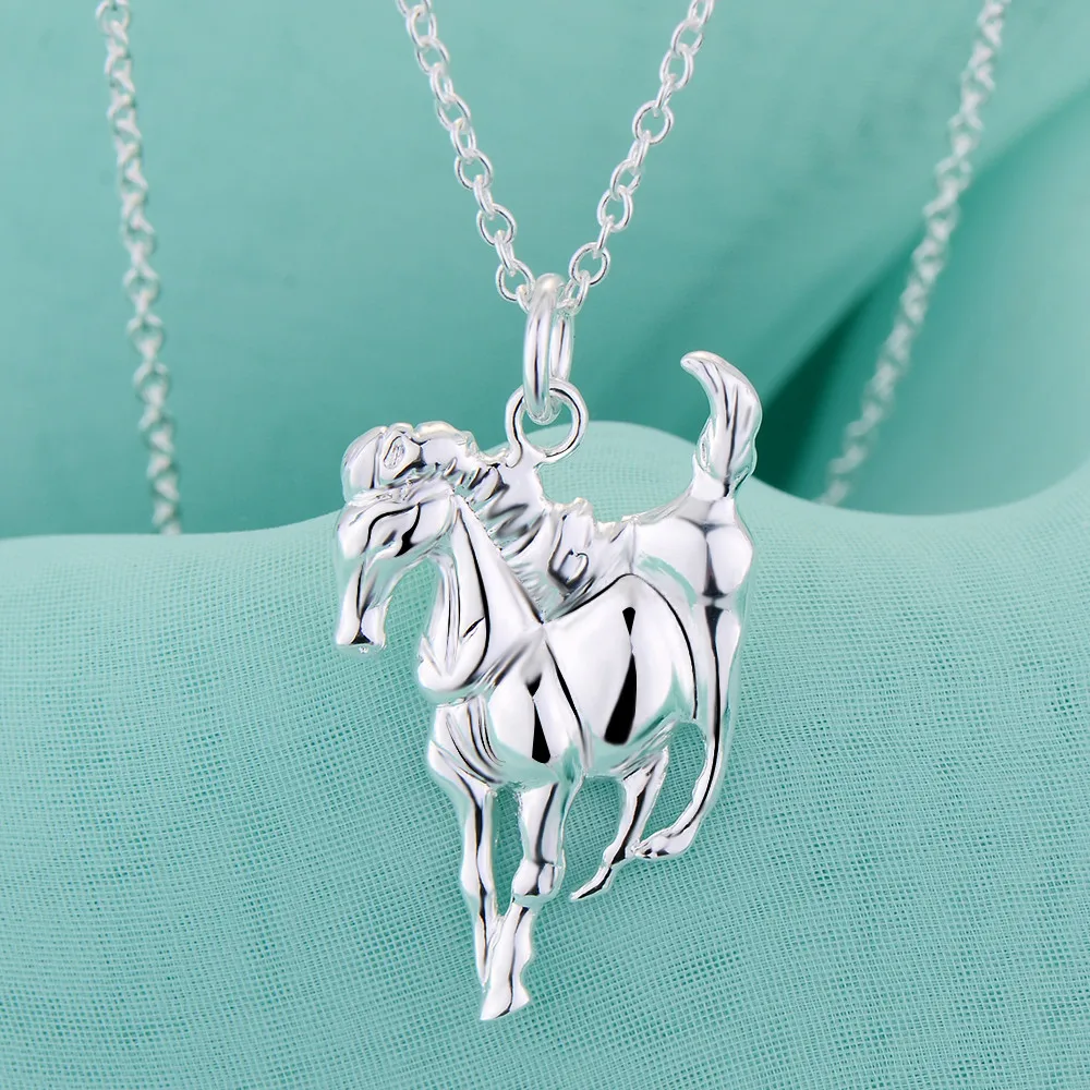 

Fashion brand 925 Sterling Silver Necklace For Women luxury Wedding Jewelry elegant horse pendants chain neckalce