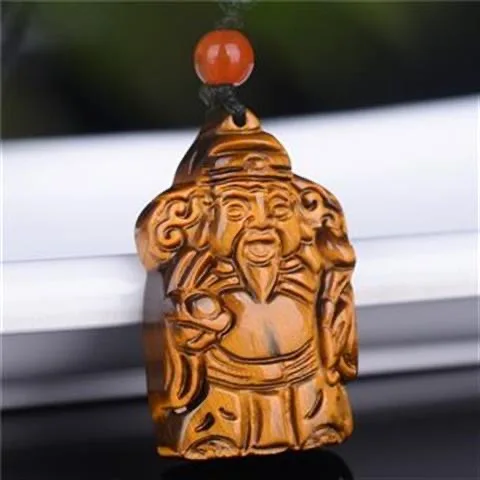 Natural Tiger Eye Stone Jade God of wealth Pendant Necklace 
