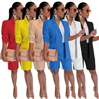 two pieces sets women office business blazers suits long sleeve single button blazer coats and knee length shorts clothing sets