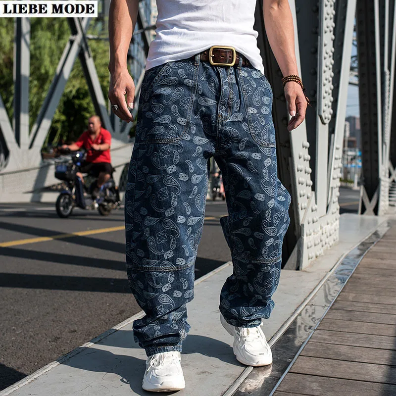 Mens Streetwear Y2k Hip Hop Baggy Denim Jeans Men Loose Hiphop Pattern Oversized Harem Jeans Straight Pants Plus Size 42 44 46