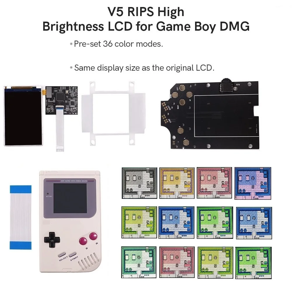 V3 8 Colorful Models Full Size RIPS Backlight Backlit LCD Kit For GameBoy DMG GB DMG Console And Pre-cut shell case