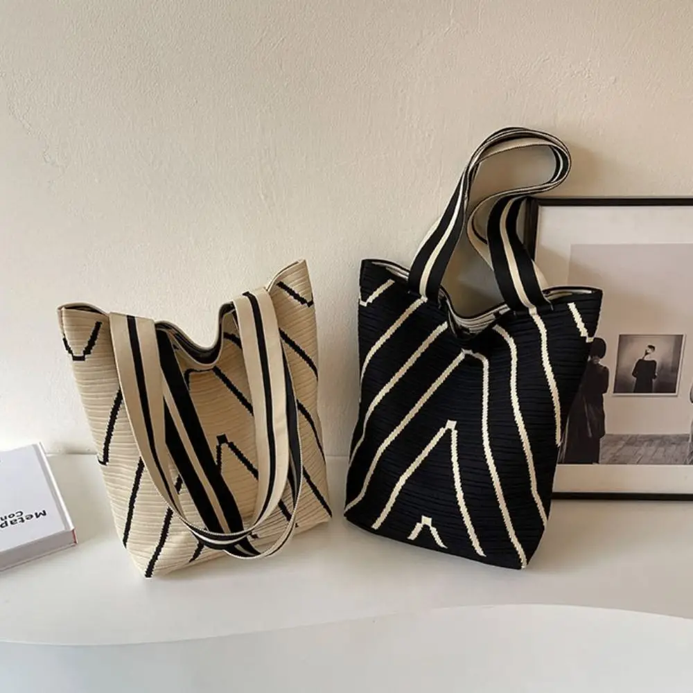 Двойная вязаная дизайнерская сумка с большой вместительностью и шелковой