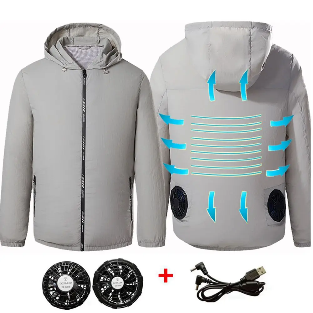 2021 Men Outdoor summer Jackets USB Electric fan cooling coat men Air Conditioning Fan Clothes USB Heatstroke summer hood Jacket