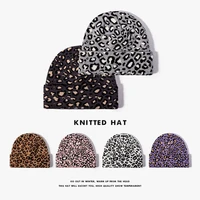 european and american fashion knitted hats outdoor warm leopard print three fold thick 2022 knitted girls skullies beanies m062