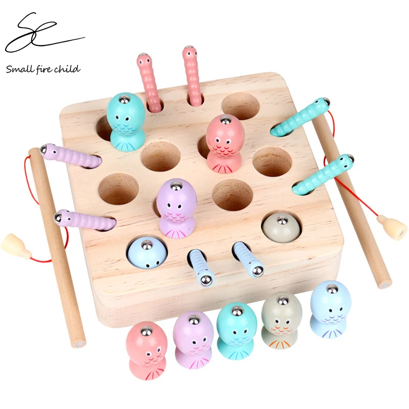 

NEW Baby Wooden Montessori Toys Digit Magnetic Games Fishing Toys Game Catch Worm Educational Puzzle Toys For Children Gifts