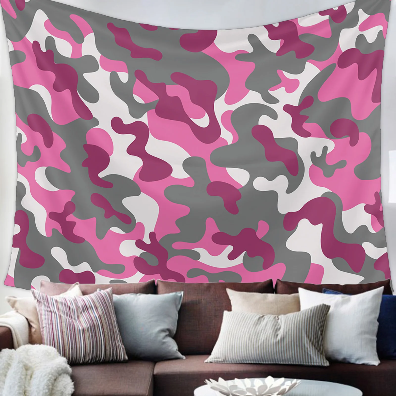 Розовый Камуфляжный гобелен Настенная ткань пляжное одеяло в стиле хиппи