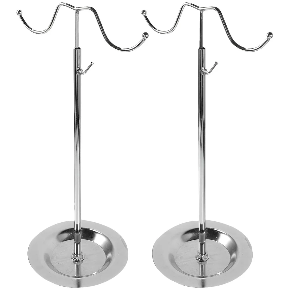 

2 Pcs Purse Display Rack Wallet Adjustable Handbag Stand Desktop Stainless Steel Hanger Metal