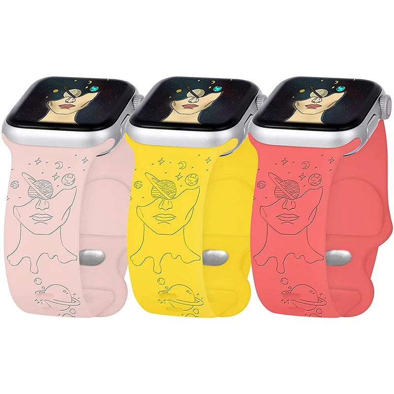 

Engraved Silicone Band Compatible with Apple Watch Bands 38mm 40mm 41mm ,Women Laser Soft Watch Strap, for iWatch Series