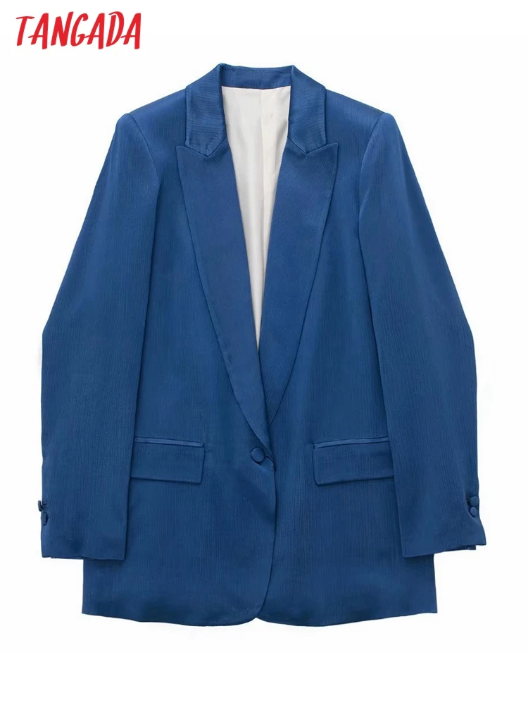 

Tangada 2022 Women Vintage Blue Elegant Blazer Female Long Sleeve Jacket Ladies Blazer Suits 3H361