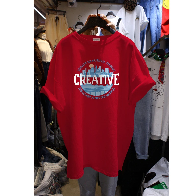 INS модная хлопковая футболка средней длины с буквенным принтом и короткими